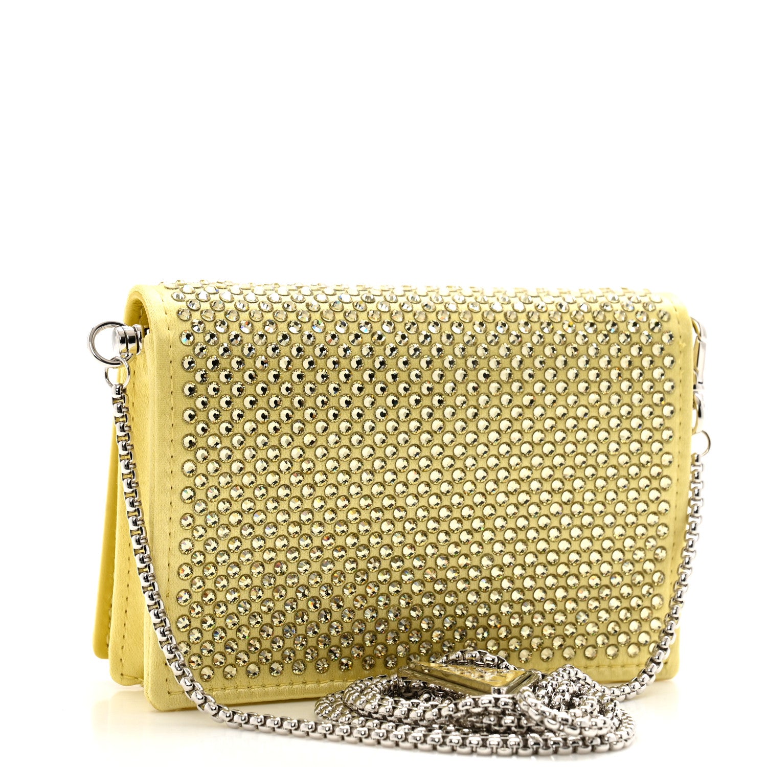 Prada Satin Crystal Metal Triangle Logo Card Holder With Strap