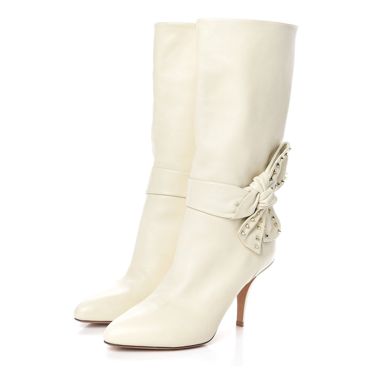 Nappa Side Bow Rockstud Boots 37.5 Ivory