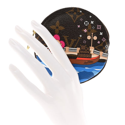 Louis Vuitton Monogram 2019 Christmas Animation Round Coin Purse Blue 2 of 6