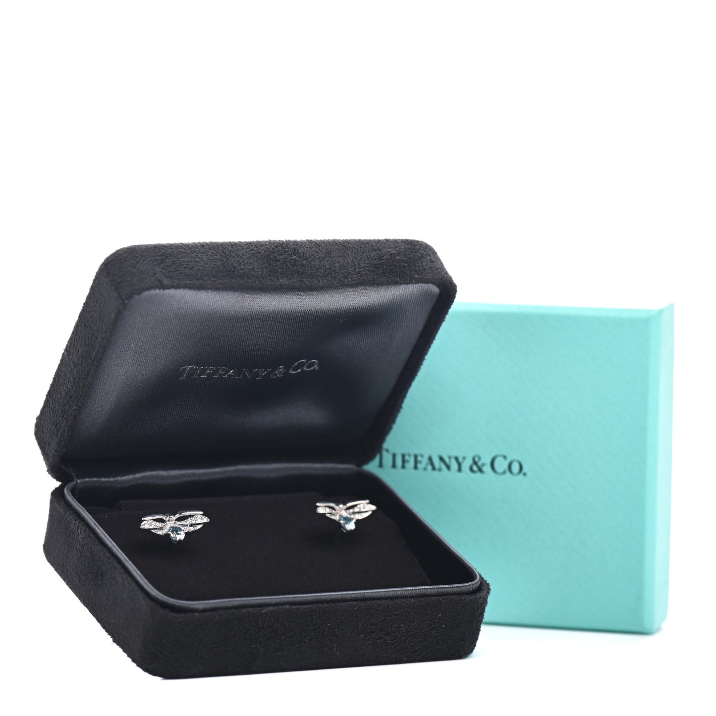 Platinum Diamond Aquamarine Paper Flowers Firefly Earrings