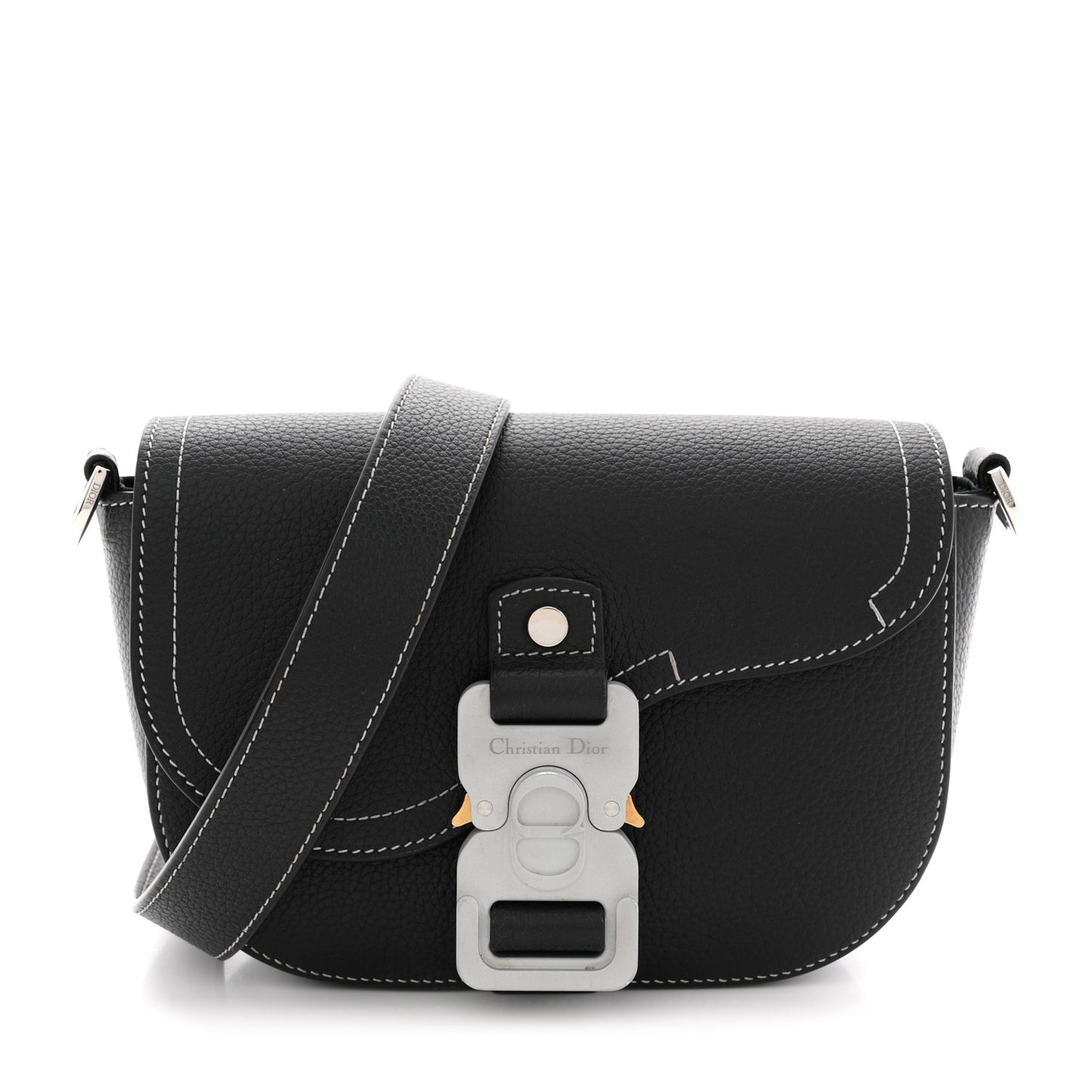 Grained Calfskin Saddle Messenger Bag With Strap Black