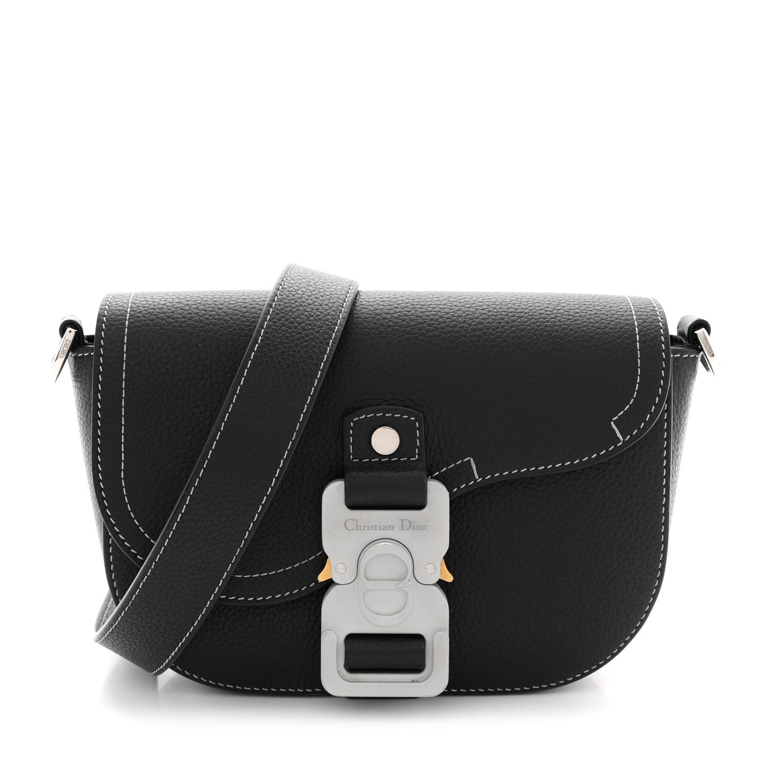 Christian Dior Grained Calfskin Saddle Messenger Bag With Strap Black 1 of 11