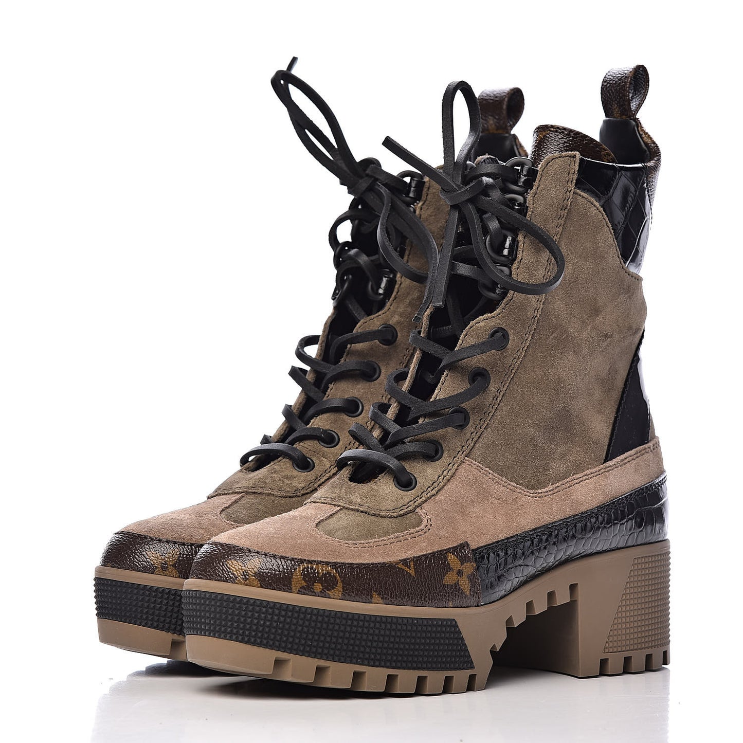 Suede Calfskin Monogram Laureate Platform Desert Boots 35.5 Taupe