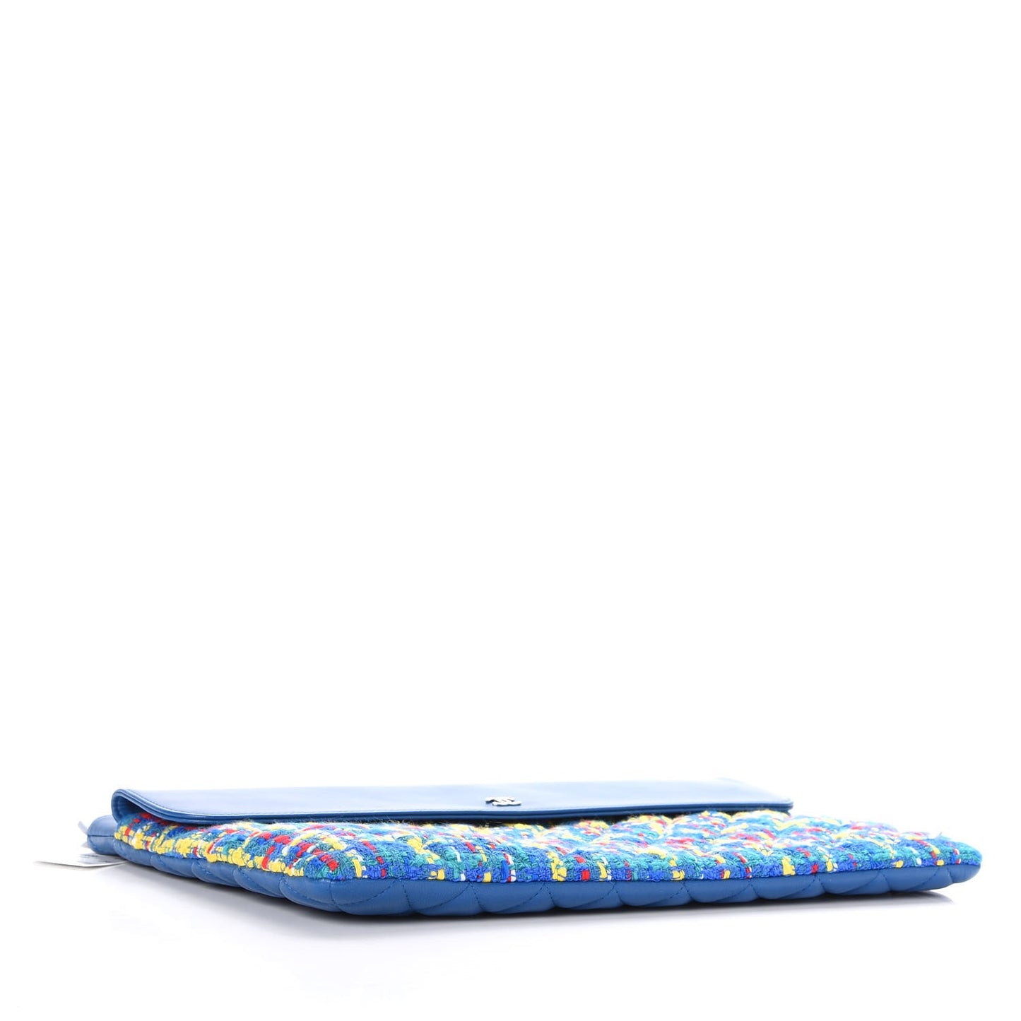 Lambskin Tweed Quilted Large Flap Cosmetic Case Multicolor Blue