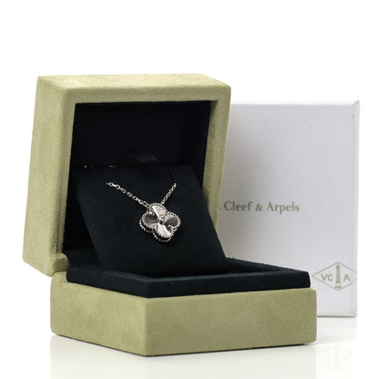 Van Cleef & Arpels 18K White Gold Diamond Guilloche Vintage Alhambra Pendant Necklace 7 of 7