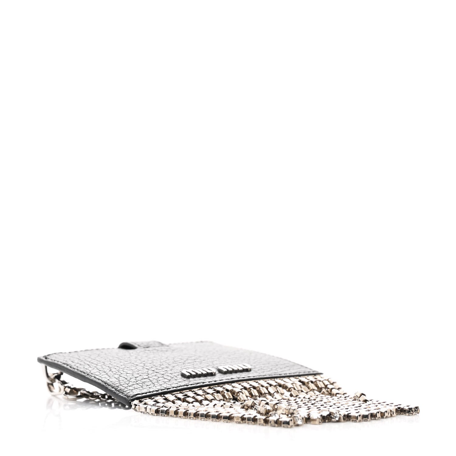 Miu Miu Goatskin Madras Crystal Card Holder Fringe Crossbody Black 4 of 10