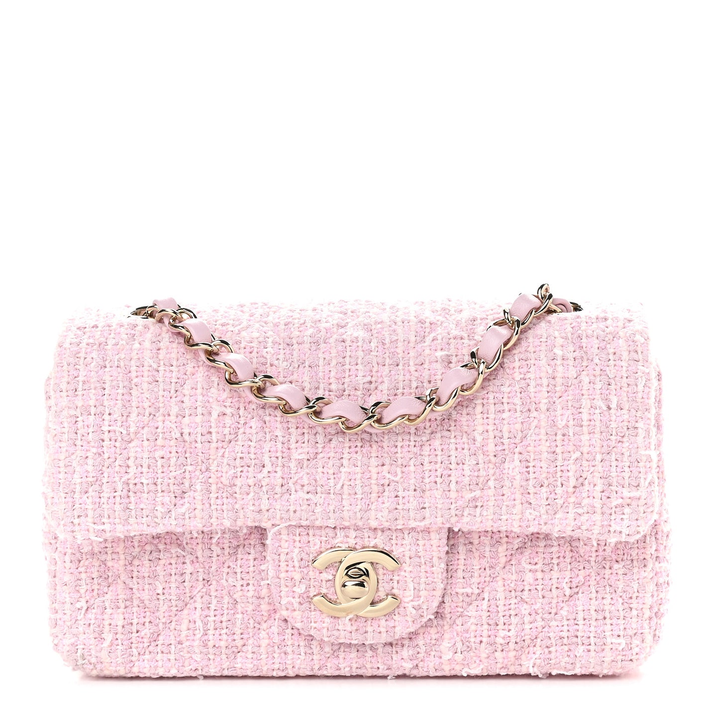 Tweed Quilted Mini Rectangular Flap Pink