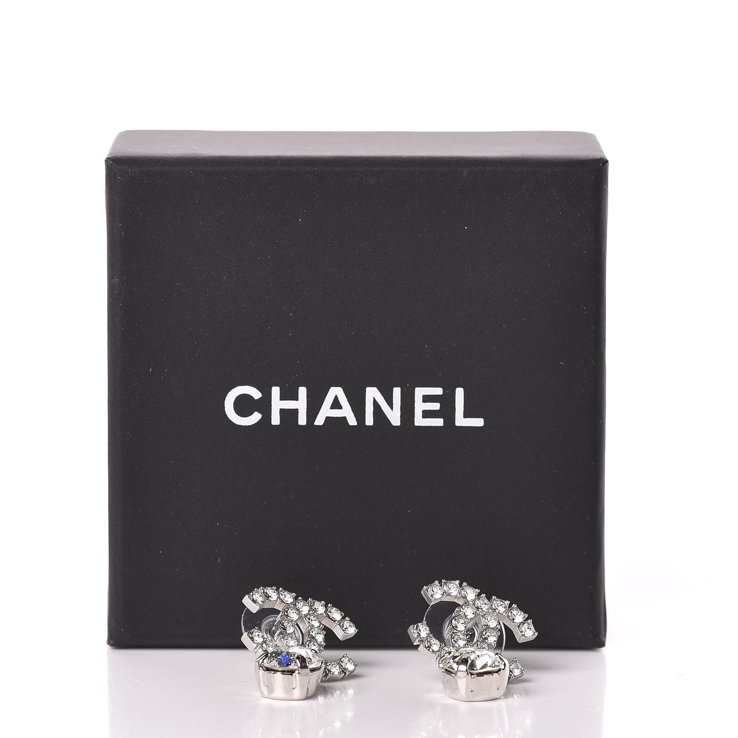 Chanel Crystal CC Drop Earrings Silver 5 of 5