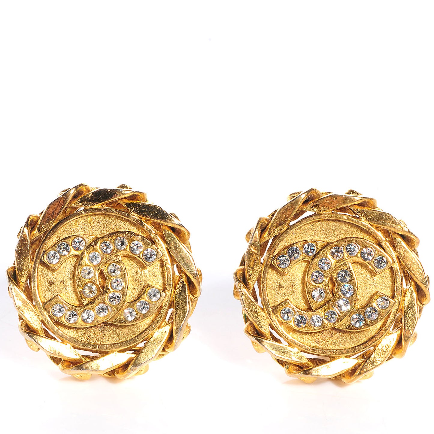 Crystal CC Clip On Earrings Gold