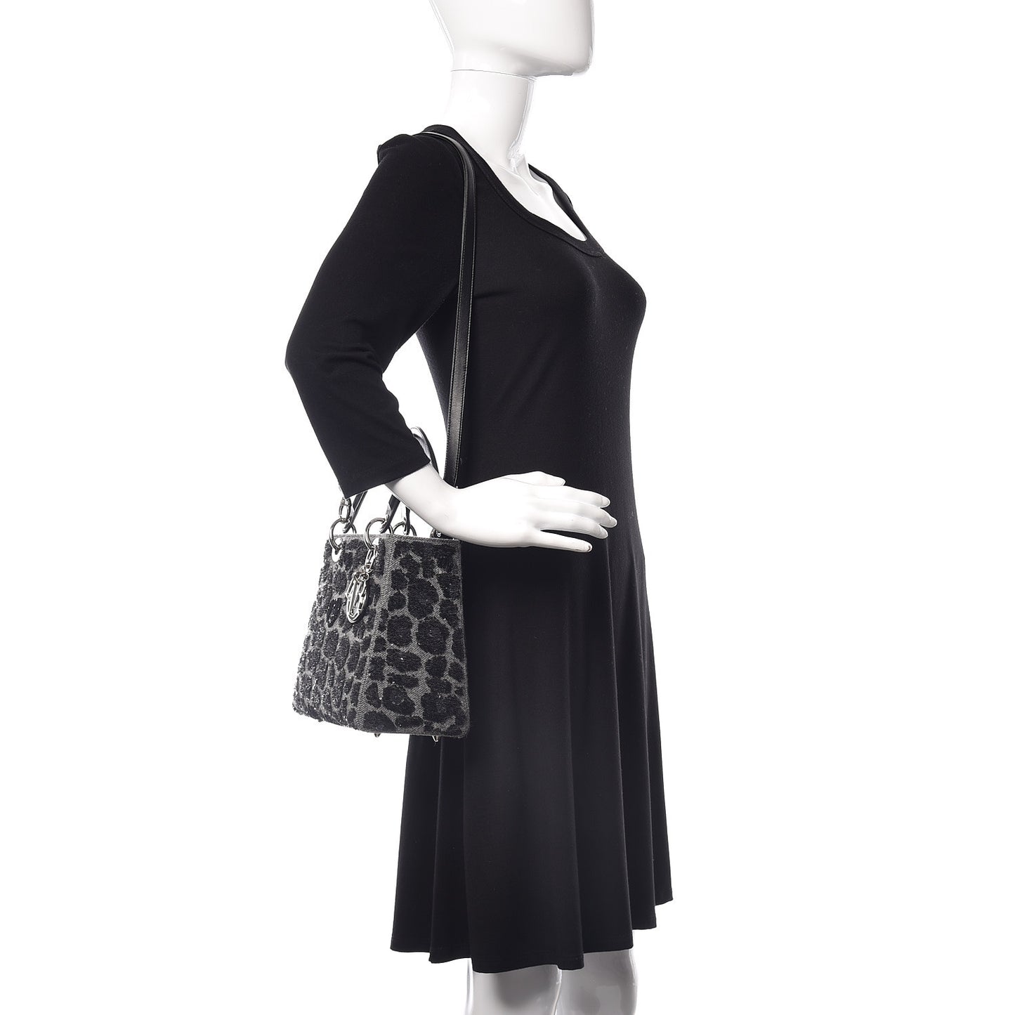 Wool Sequin Embellished Medium Lady Dior Black
