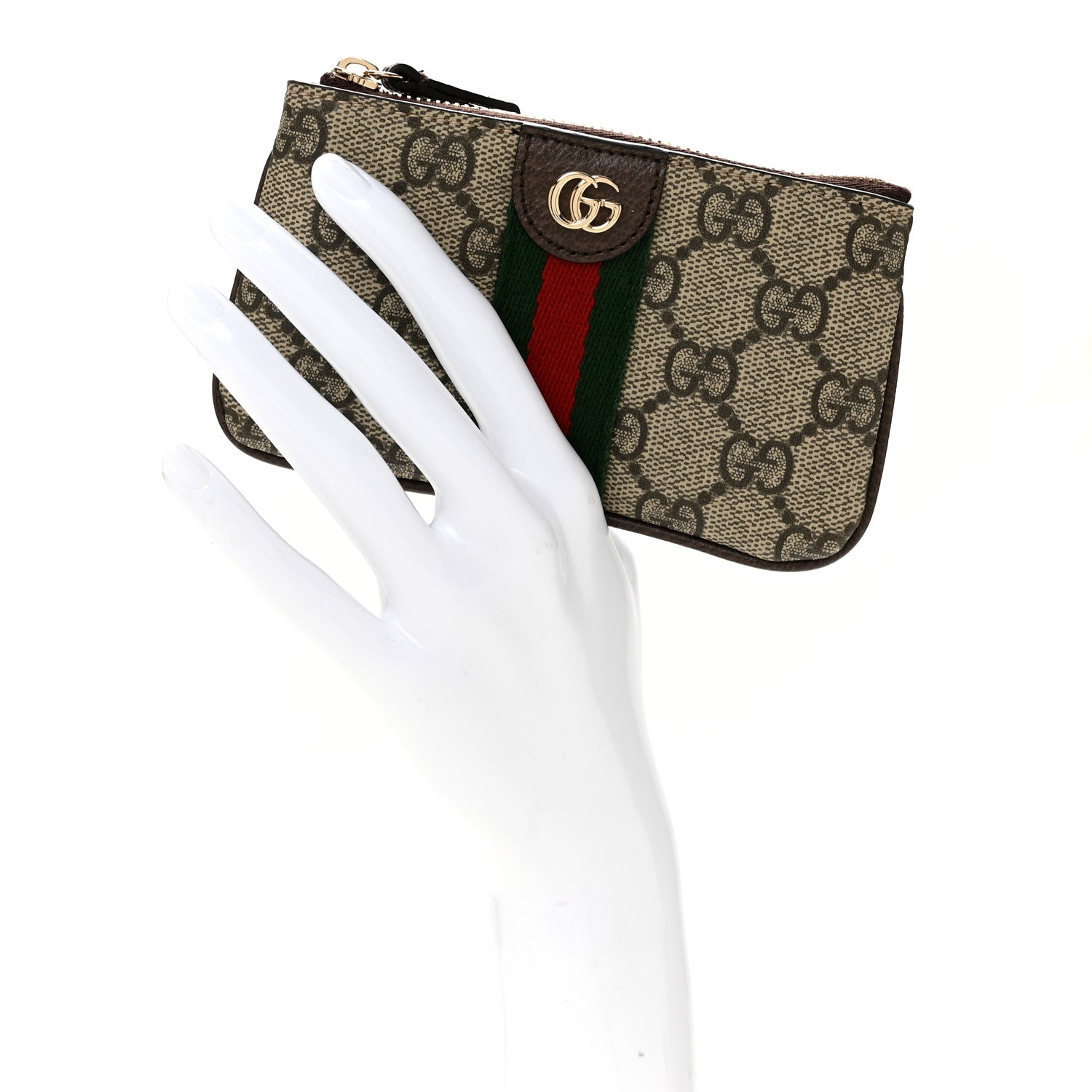 Gucci GG Supreme Monogram Web Ophidia Zip Key Pouch Brown 1918133