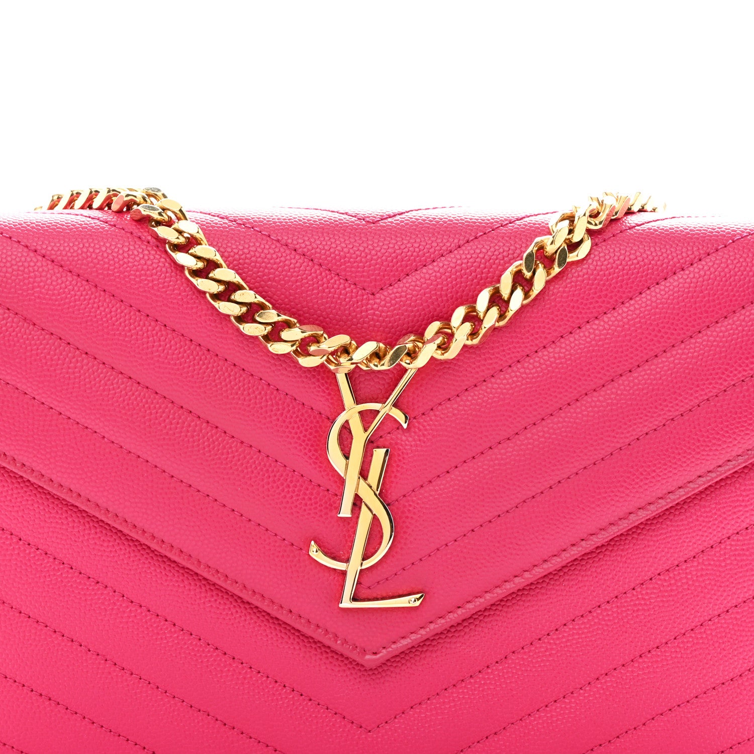 Saint Laurent Grain De Poudre Matelasse Chevron Monogram Chain Wallet Lipstick Fuchsia 9 of 15