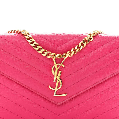 Saint Laurent Grain De Poudre Matelasse Chevron Monogram Chain Wallet Lipstick Fuchsia 9 of 15