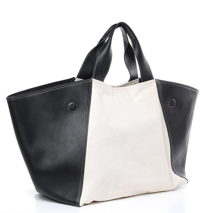 Celine Canvas Smooth Calfskin Frame Tote Black White 3 of 15