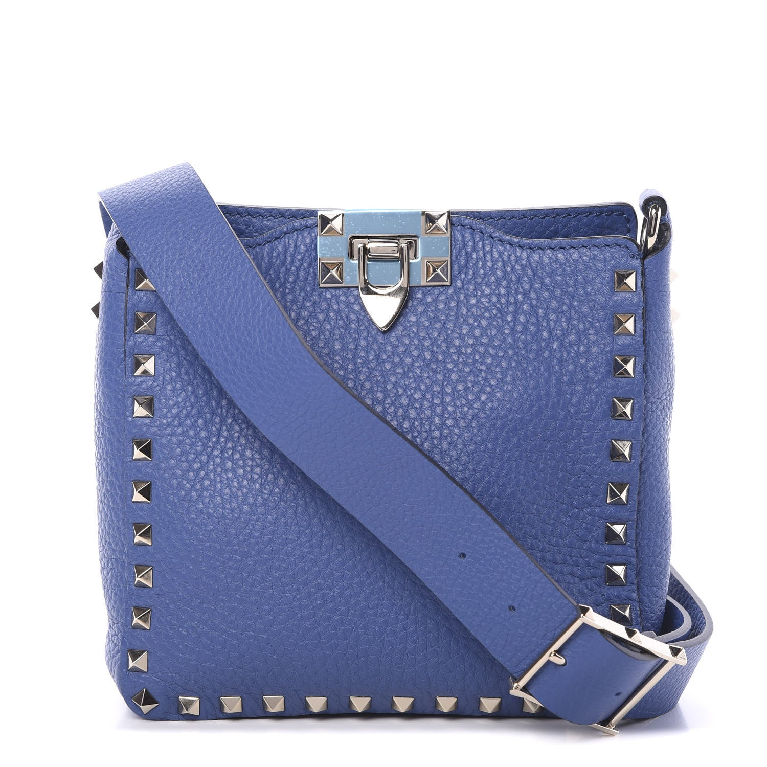 Valentino Garavani Pebbled Calfskin Mini Rockstud Flip-Lock Messenger Bag Blu Delft 1 of 8