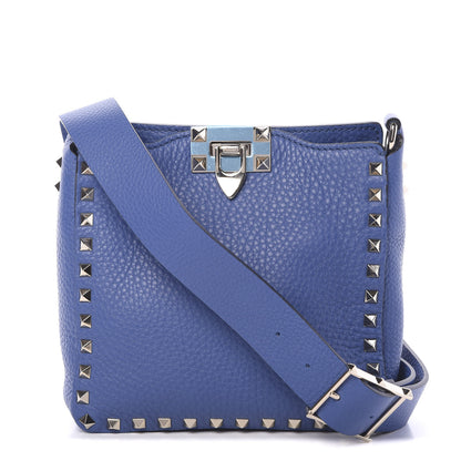 Valentino Garavani Pebbled Calfskin Mini Rockstud Flip-Lock Messenger Bag Blu Delft 1 of 8