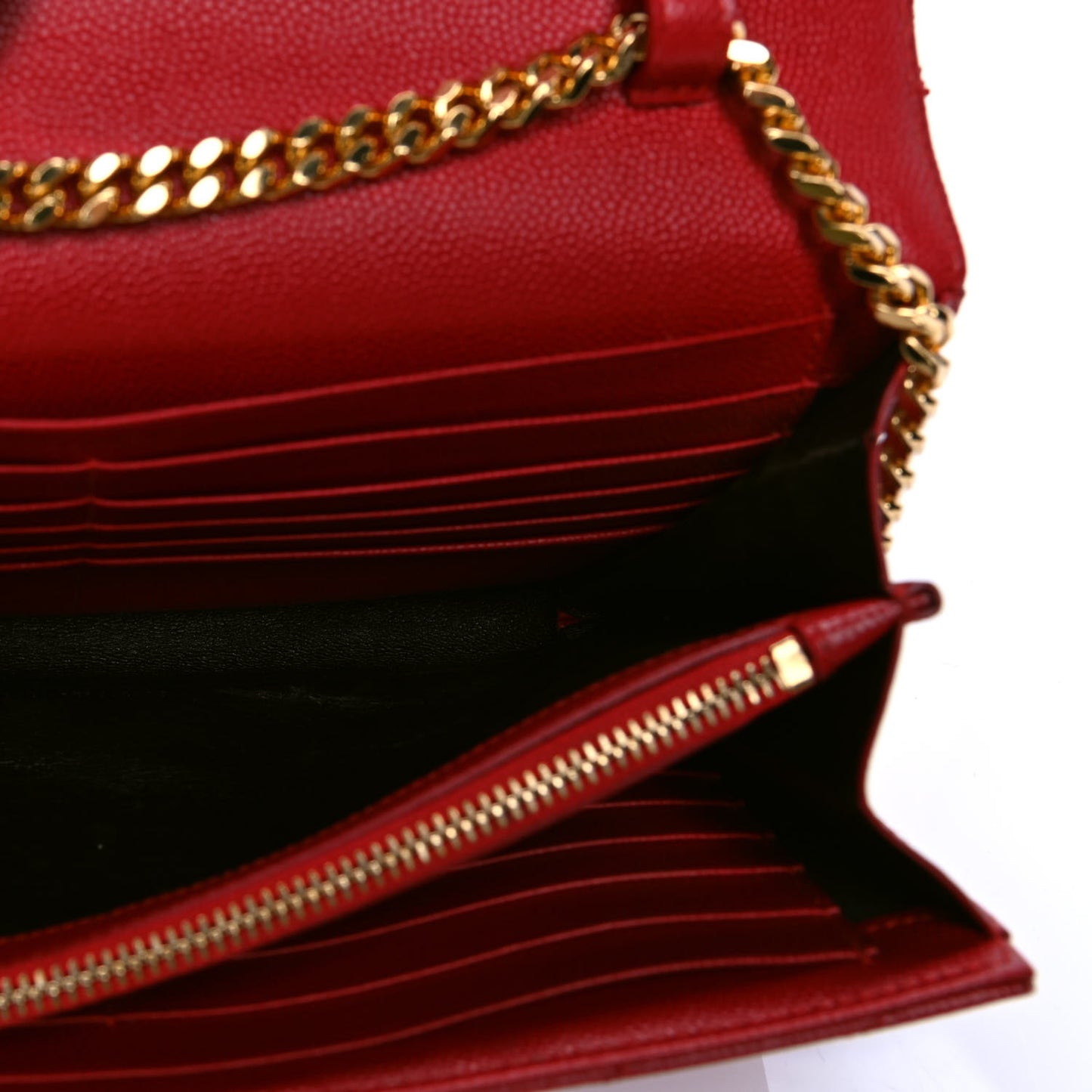 Grain De Poudre Matelasse Chevron Monogram Chain Wallet Red