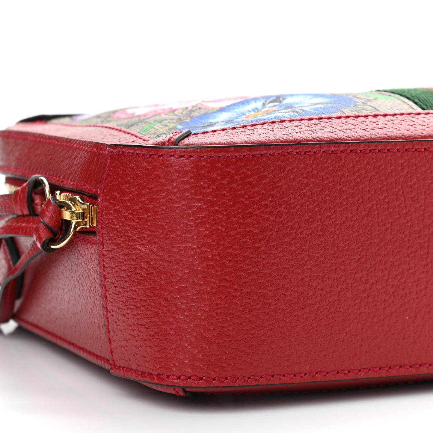 GG Supreme Monogram Flora Web Small Ophidia Top Handle Shoulder Bag Hibiscus Red
