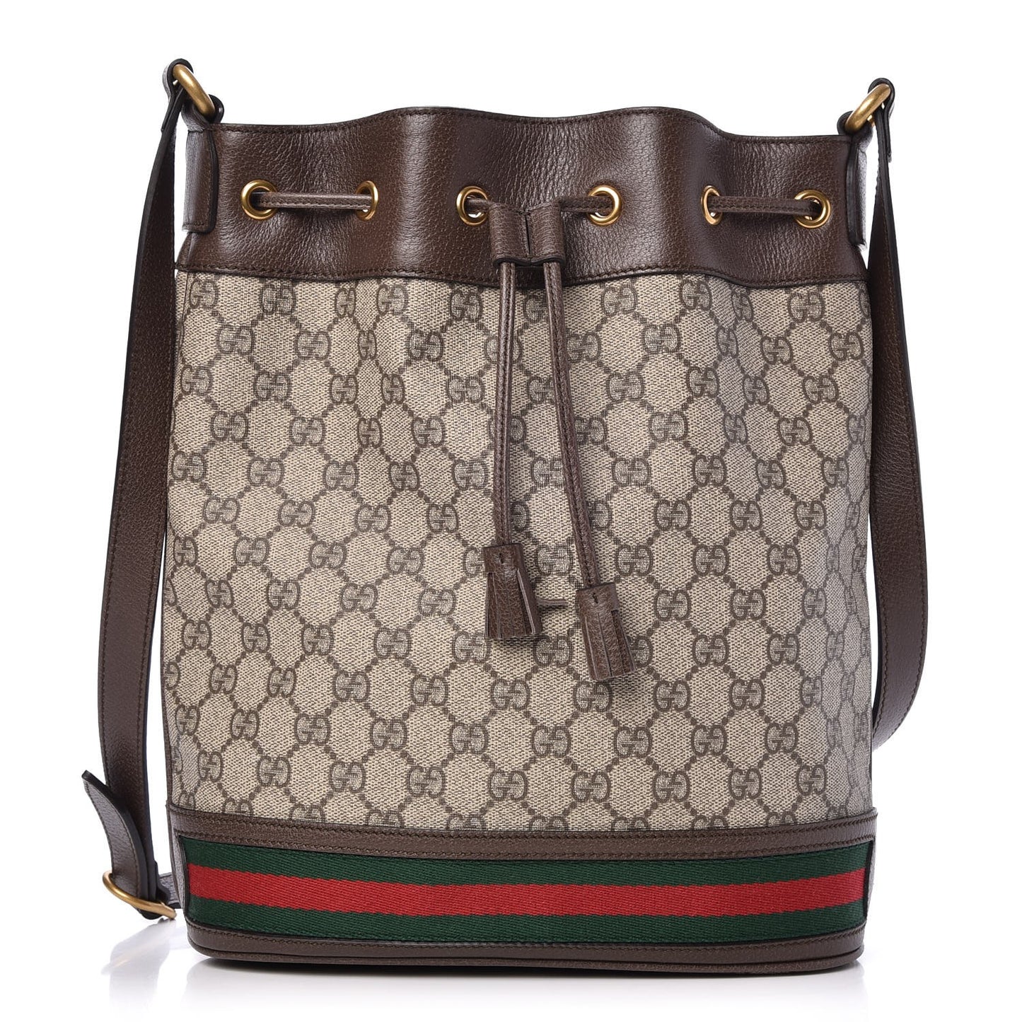 GG Supreme Monogram Web Ophidia Bucket Bag Brown