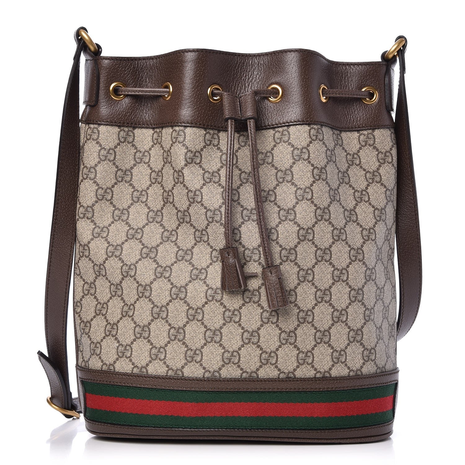 Gucci GG Supreme Monogram Web Ophidia Bucket Bag Brown 1 of 7