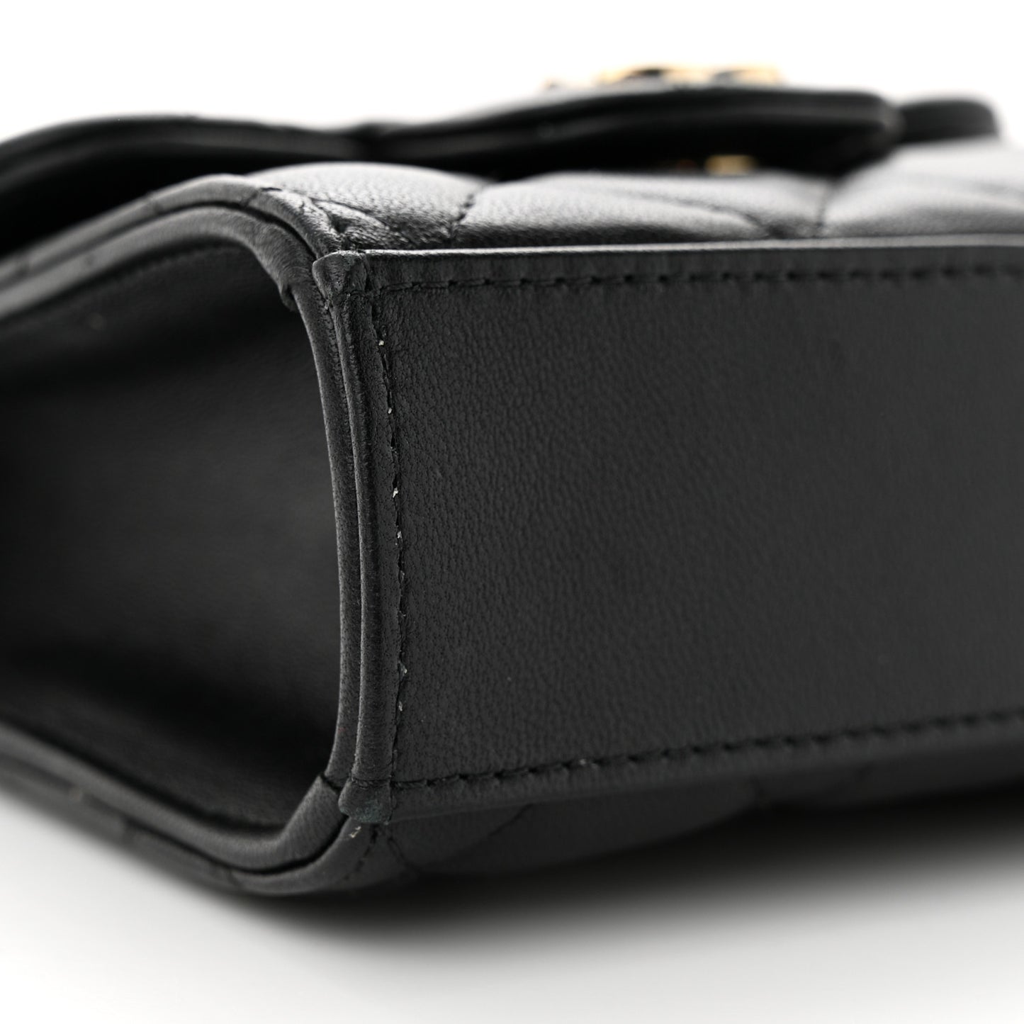 Lambskin Quilted Top Handle Flap Clutch With Chain Black