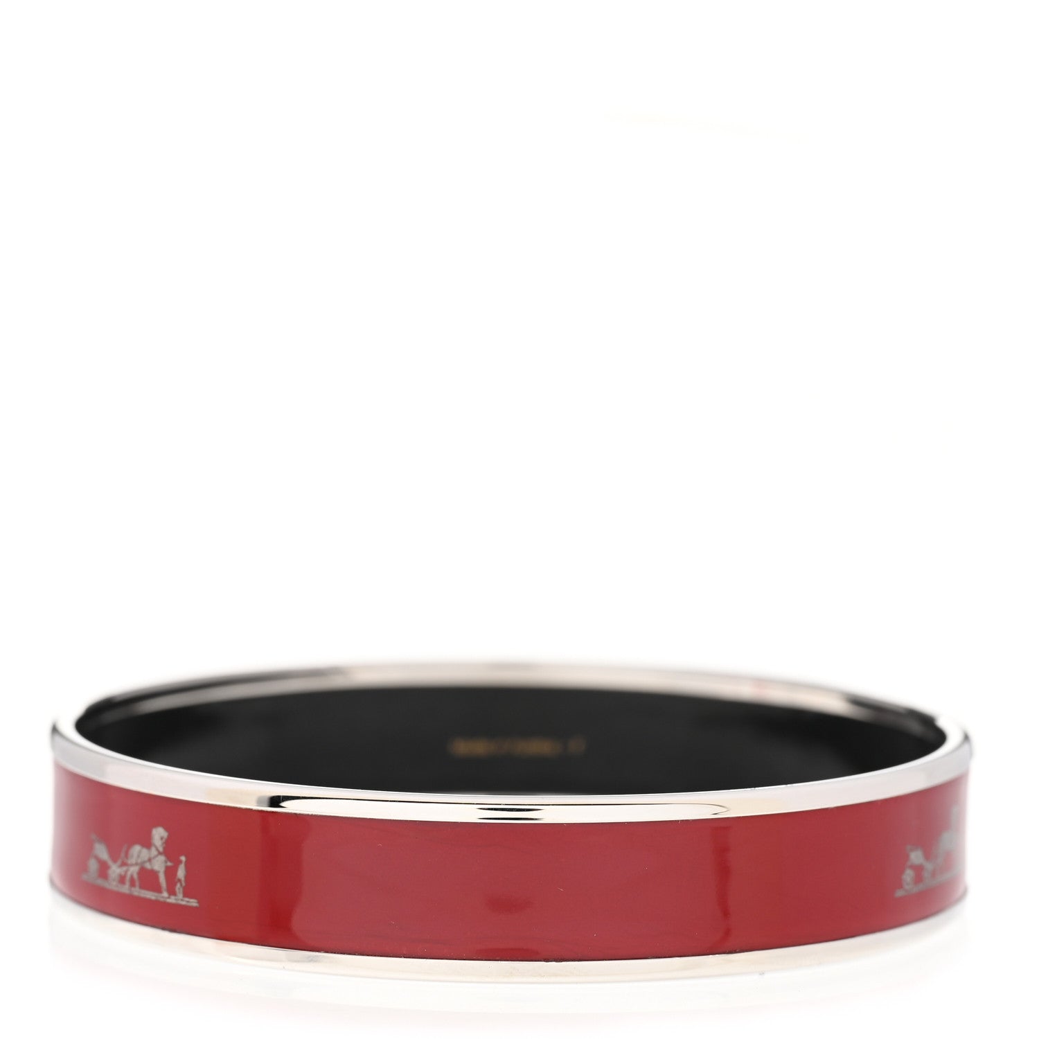 Hermes Enamel Printed Narrow Caleche Bracelet 62 Rouge H 3 of 6