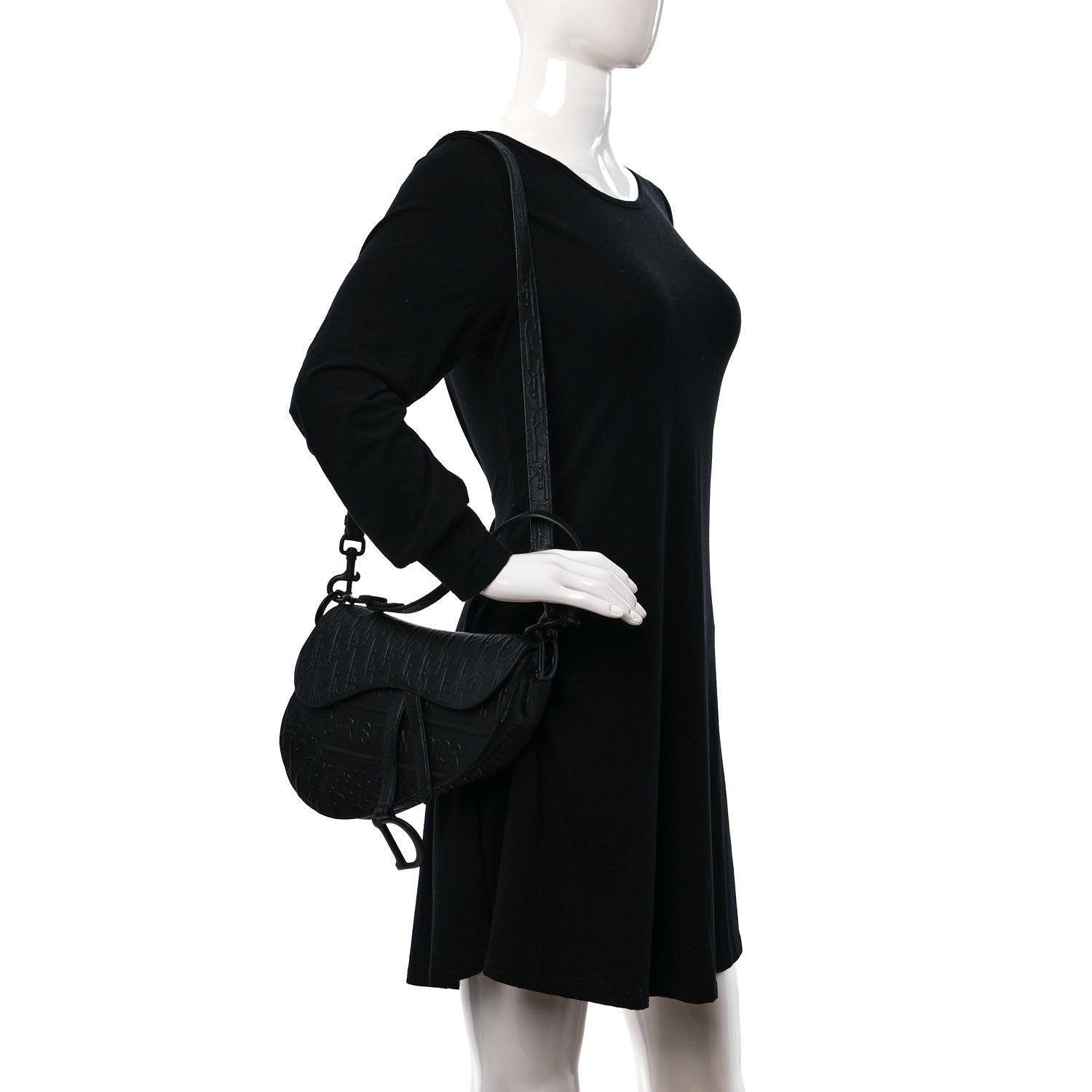 Christian Dior Calfskin Embossed Oblique Saddle Bag With Strap Black 2 of 10