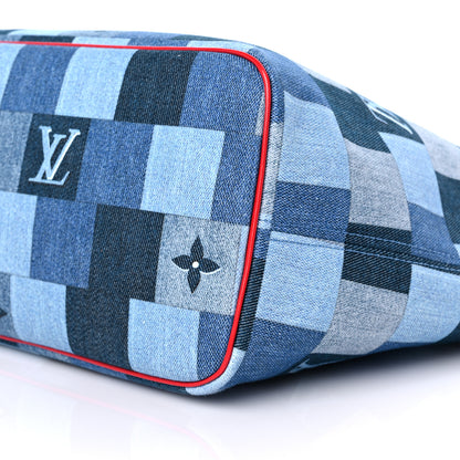Louis Vuitton Denim Damier Monogram Patchwork Neverfull Blue Rouge 7 of 15