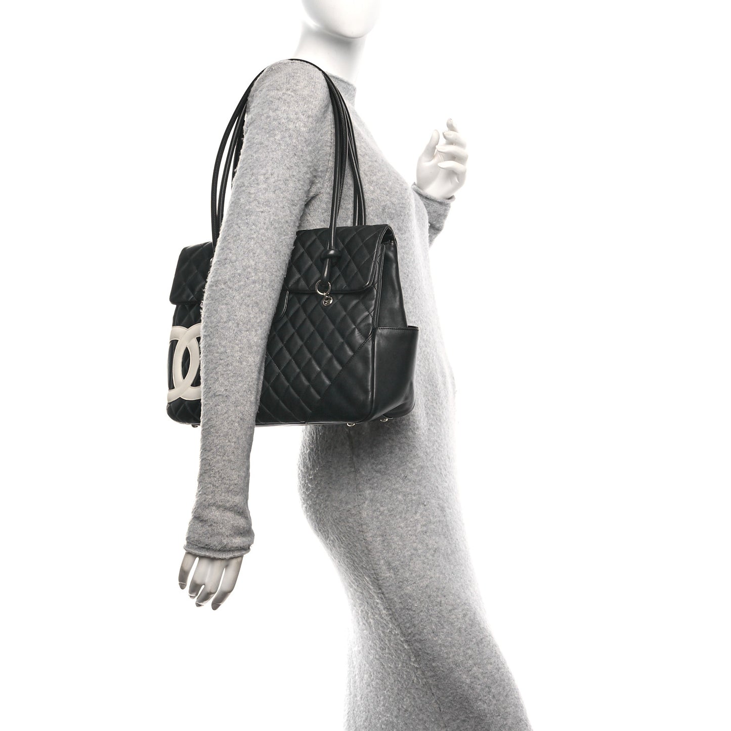 Calfskin Quilted Large Cambon Flap Black White