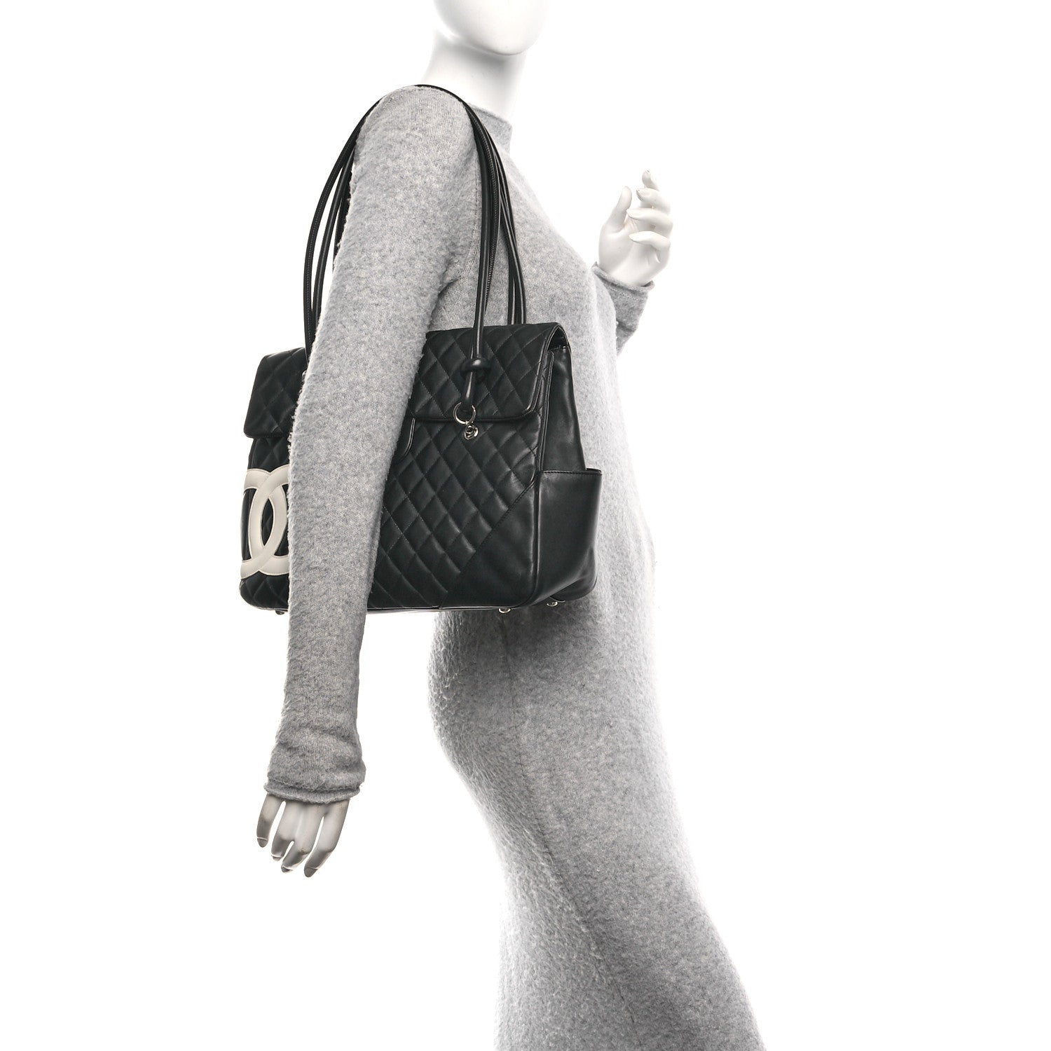 Chanel Calfskin Quilted Large Cambon Flap Black White 2 of 10