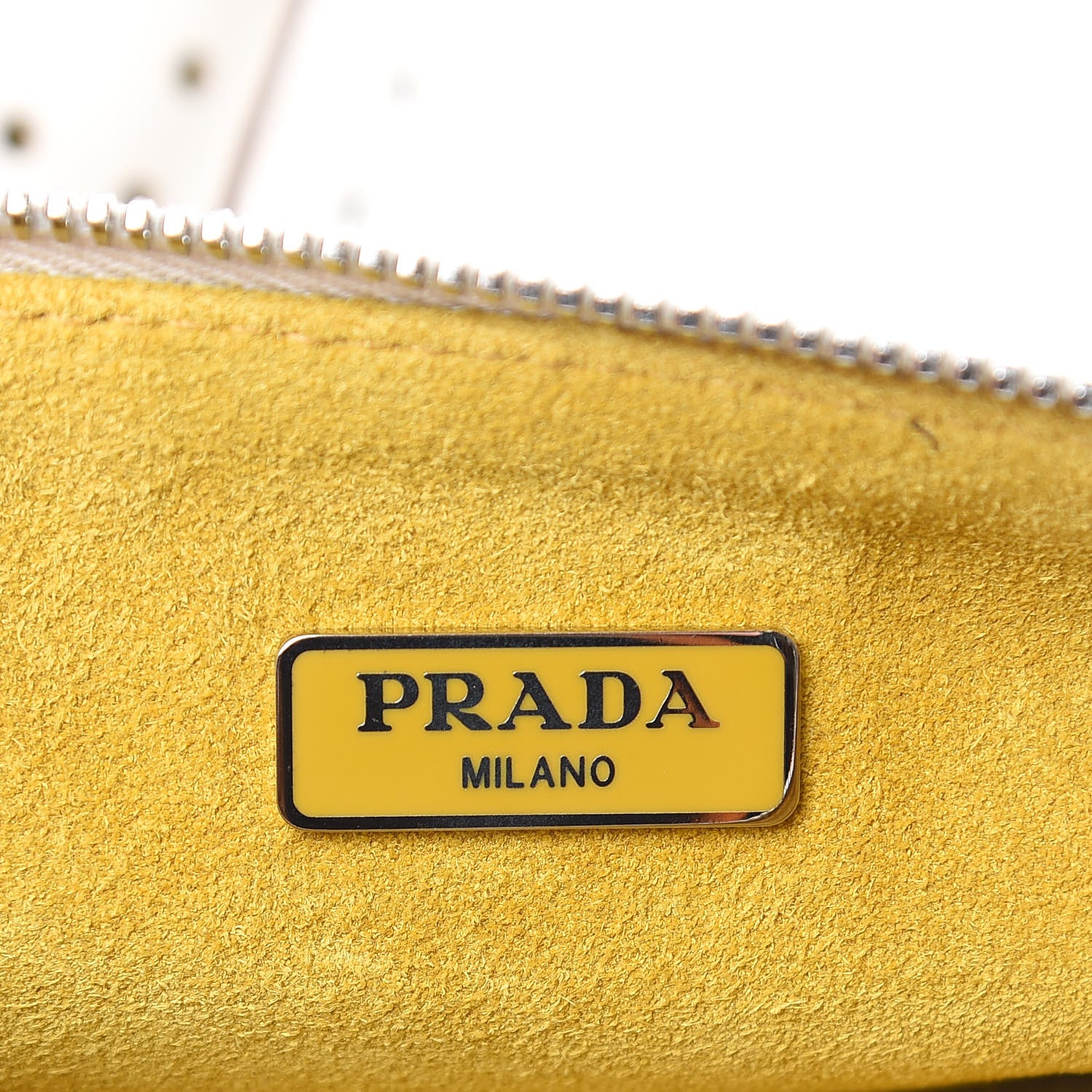 Prada City Calfskin Perforated Zip Around Tote Talco Mimosa 6 of 13