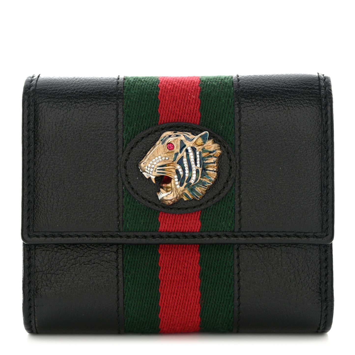 Textured Calfskin Web Rajah Trifold Black