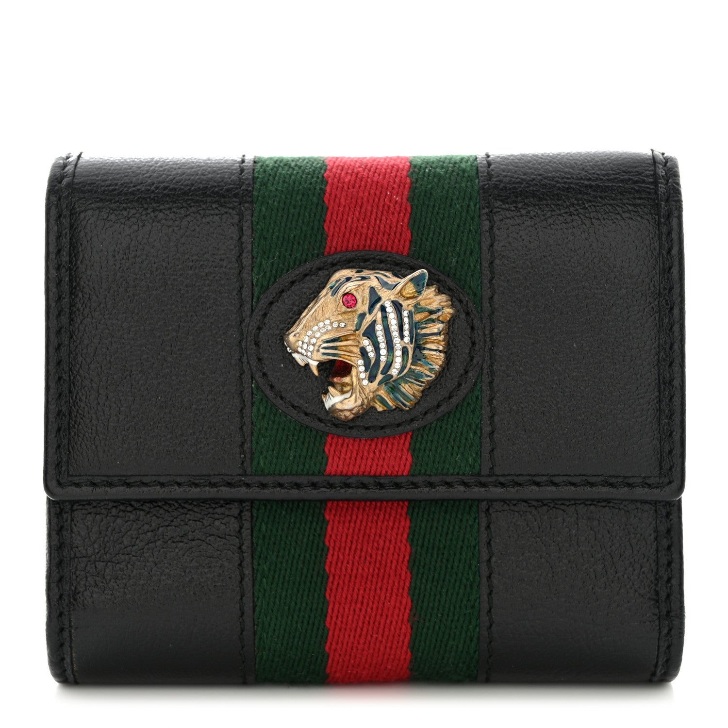 Gucci Textured Calfskin Web Rajah Trifold Black 1 of 10