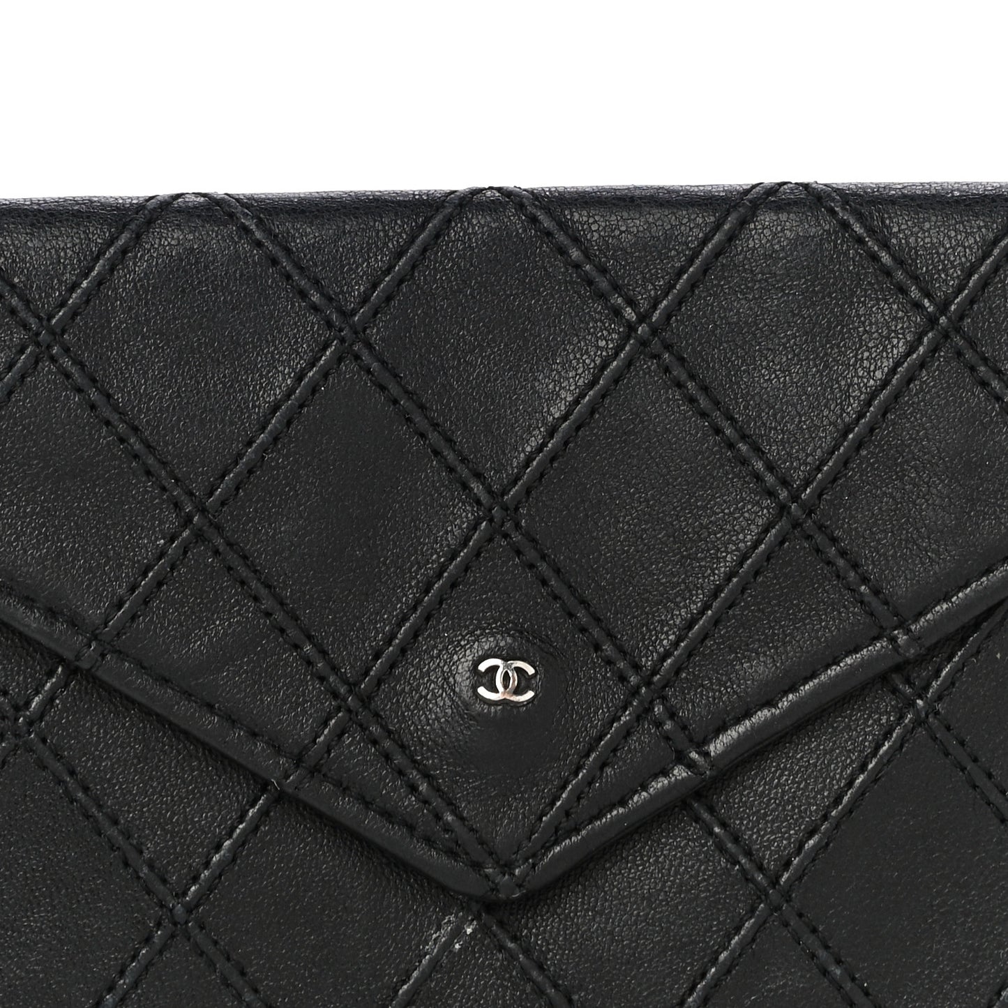 Lambskin Diamond Stitched Flap Wallet Black
