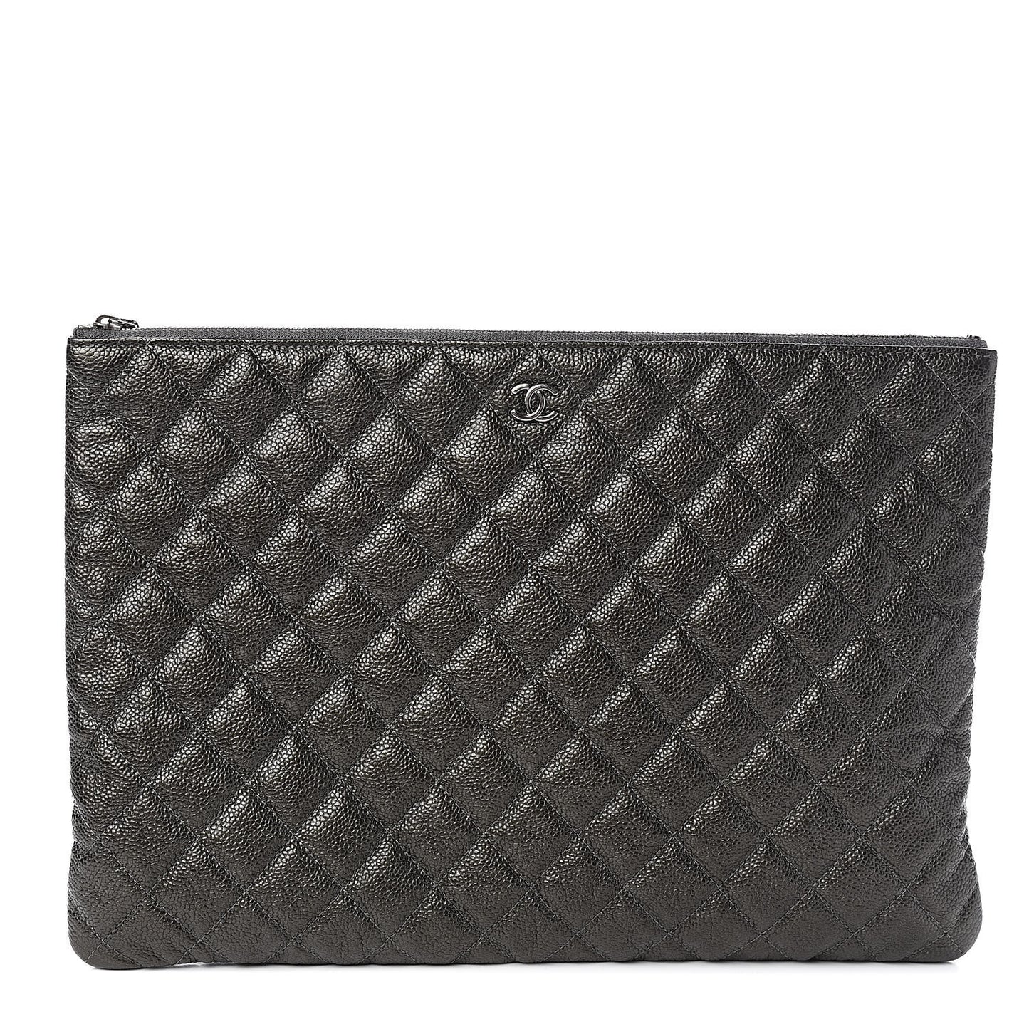Caviar Quilted Large Cosmetic Case Dark Charcoal