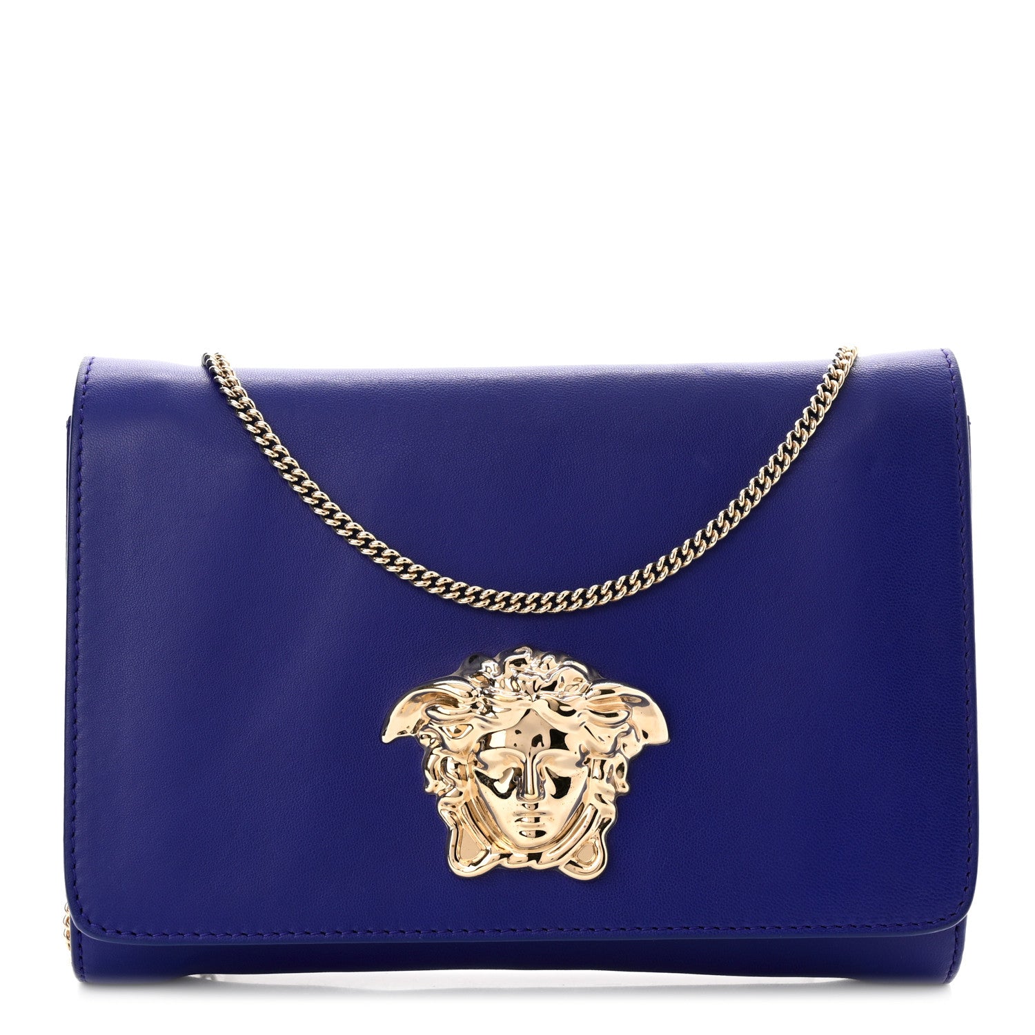 Versace Lambskin Palazzo Chain Evening Bag Blue 1 of 10