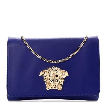 Versace Lambskin Palazzo Chain Evening Bag Blue 1 of 10