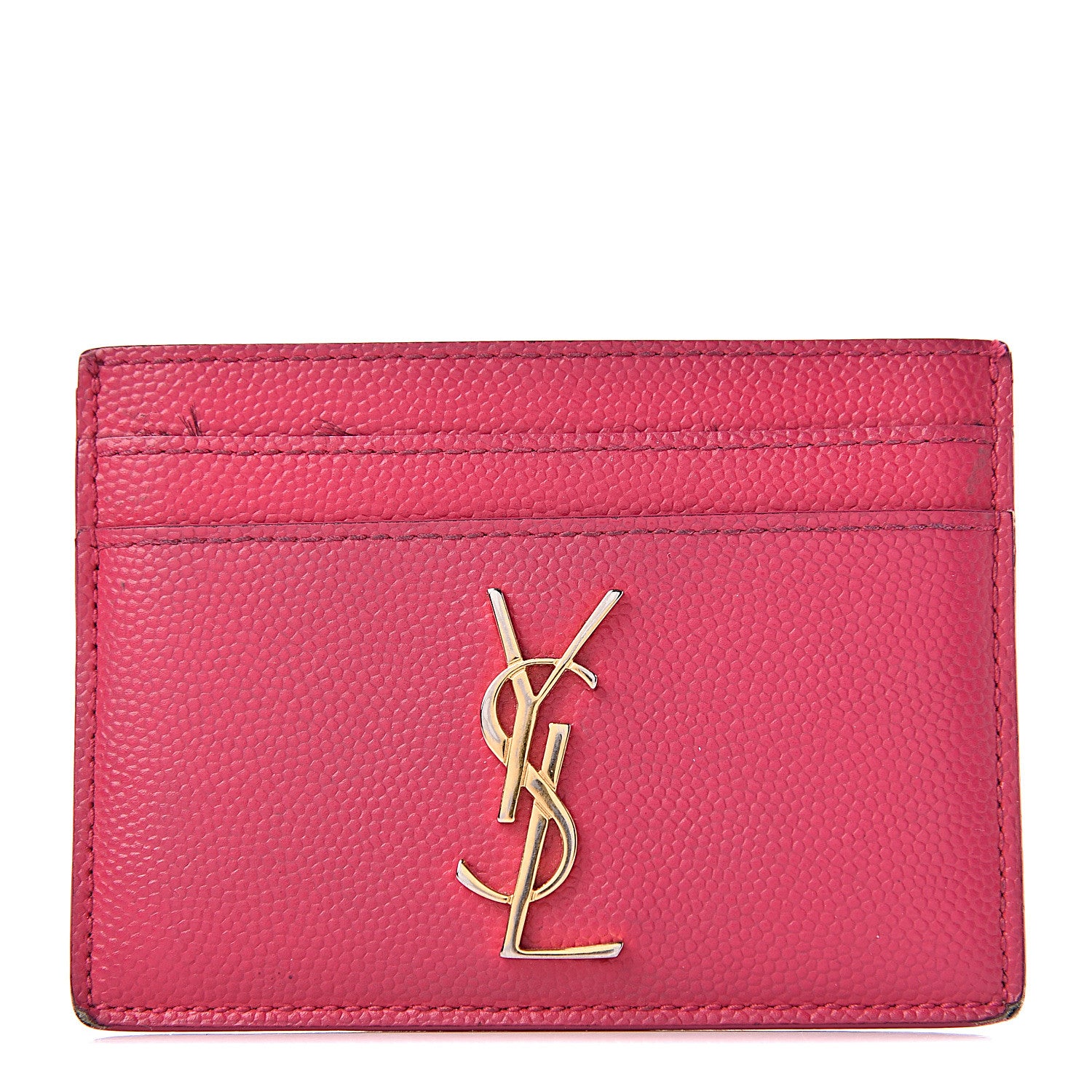 Saint Laurent Grain De Poudre Monogram Credit Card Case Fuschia 1 of 15