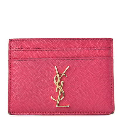 Saint Laurent Grain De Poudre Monogram Credit Card Case Fuschia 1 of 15