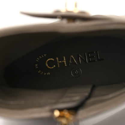 Chanel Shiny Goatskin Cap Toe Short Boots 38.5 Beige 9 of 10