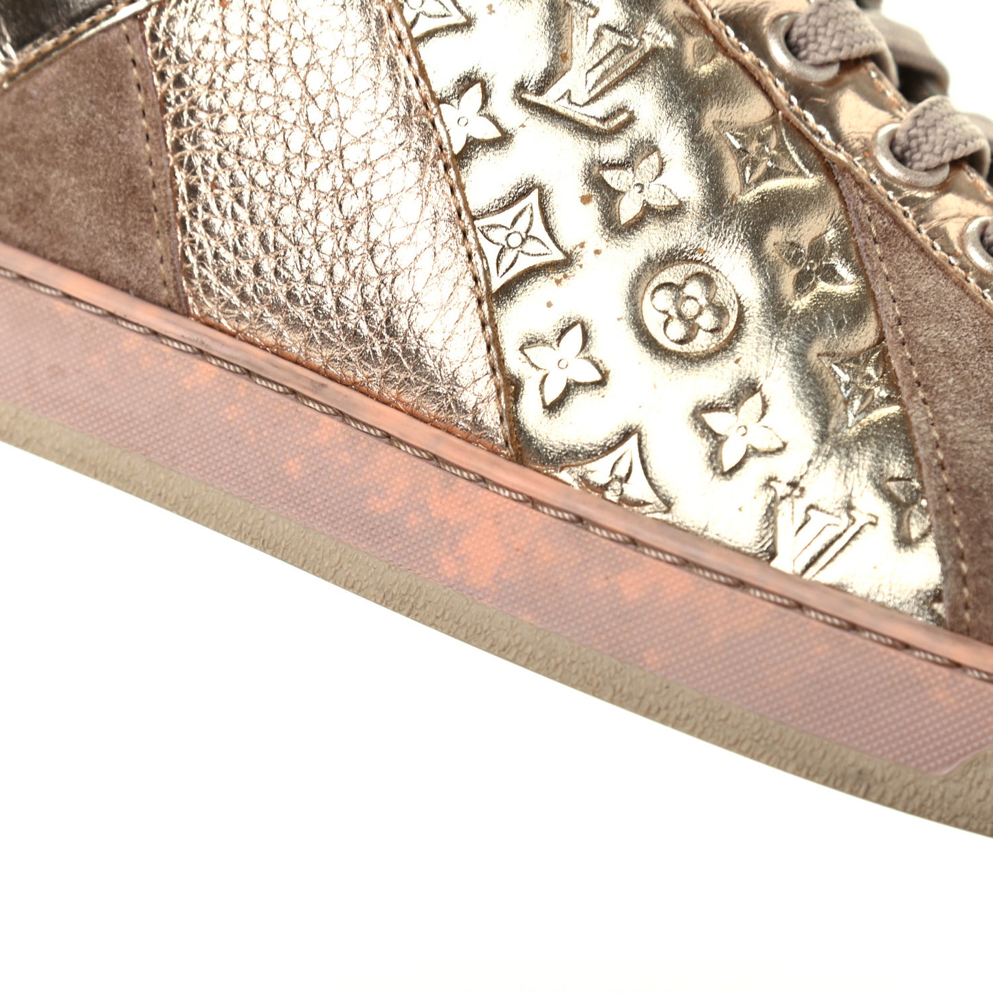 Calfskin Embossed Monogram High Top Sneakers 36 Gold