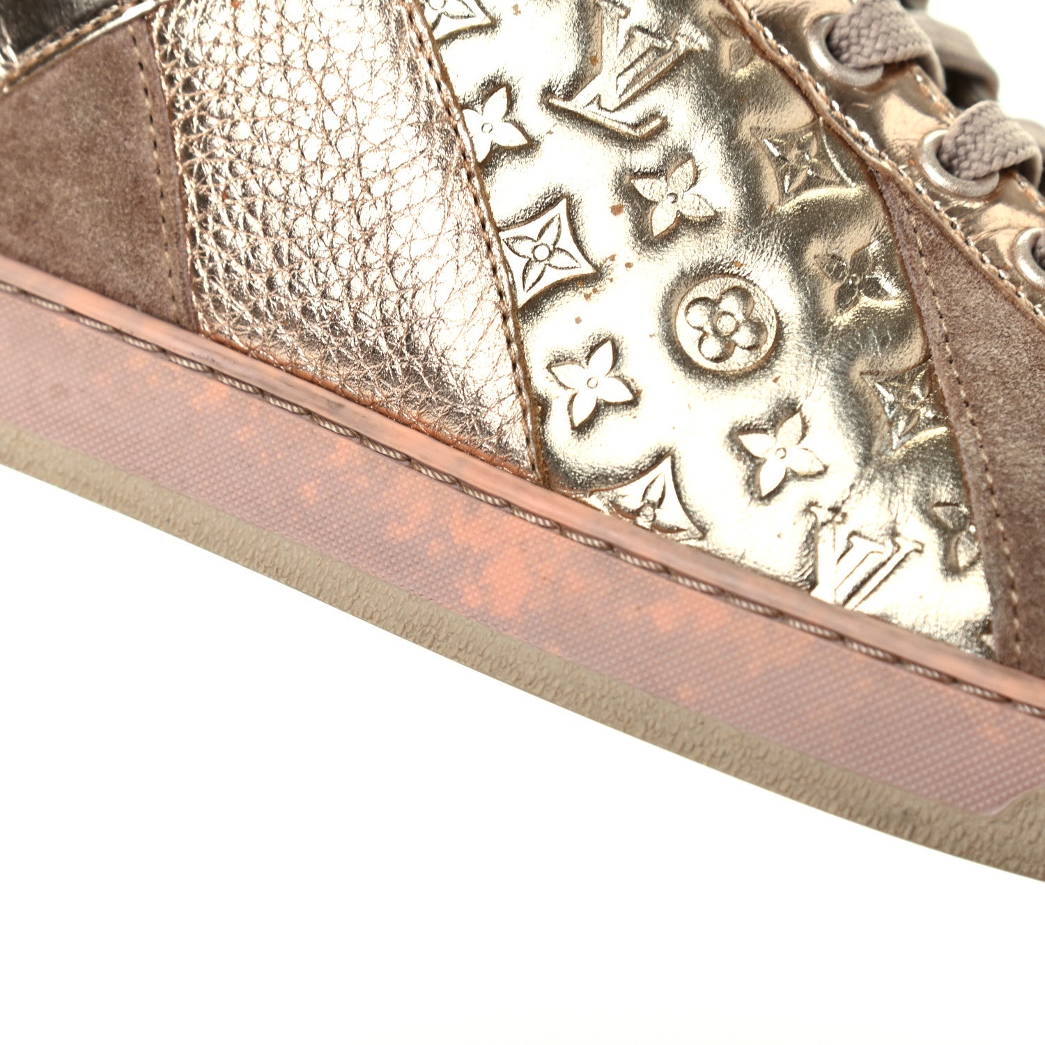Louis Vuitton Calfskin Embossed Monogram High Top Sneakers 36 Gold 15 of 18