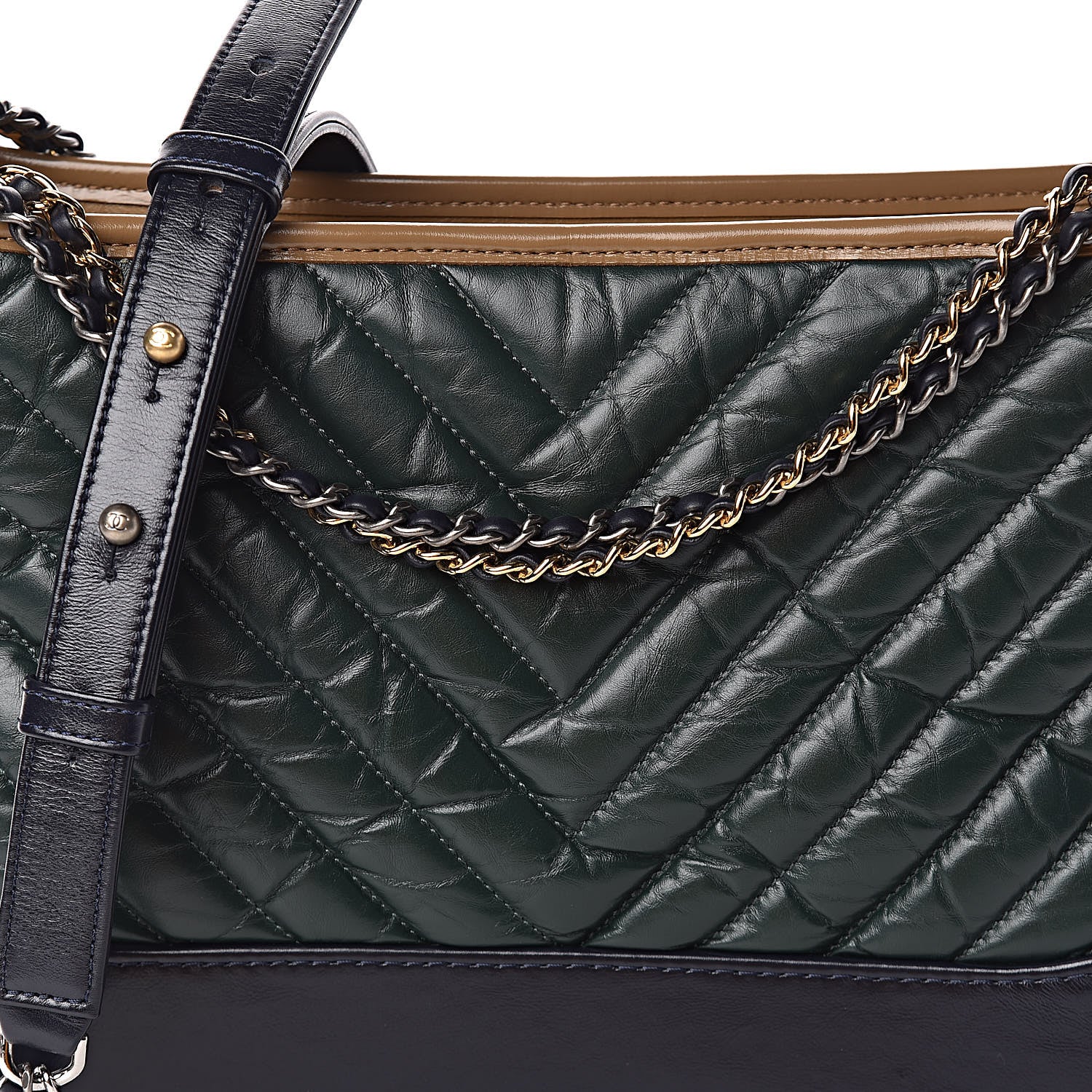 Chanel Aged Calfskin Chevron Quilted Medium Gabrielle Hobo Green Black 10 of 10