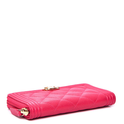 Chanel Caviar Quilted Small Boy Zip Around Wallet Fuchsia 4 of 9