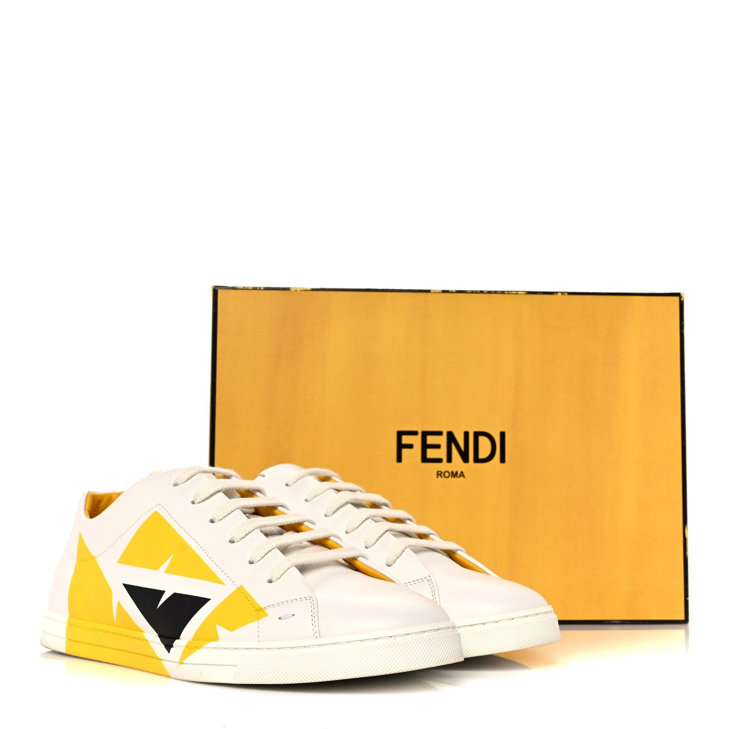 Calfskin Bugs Eye Print Mens Low Top Sneakers 9 White Yellow