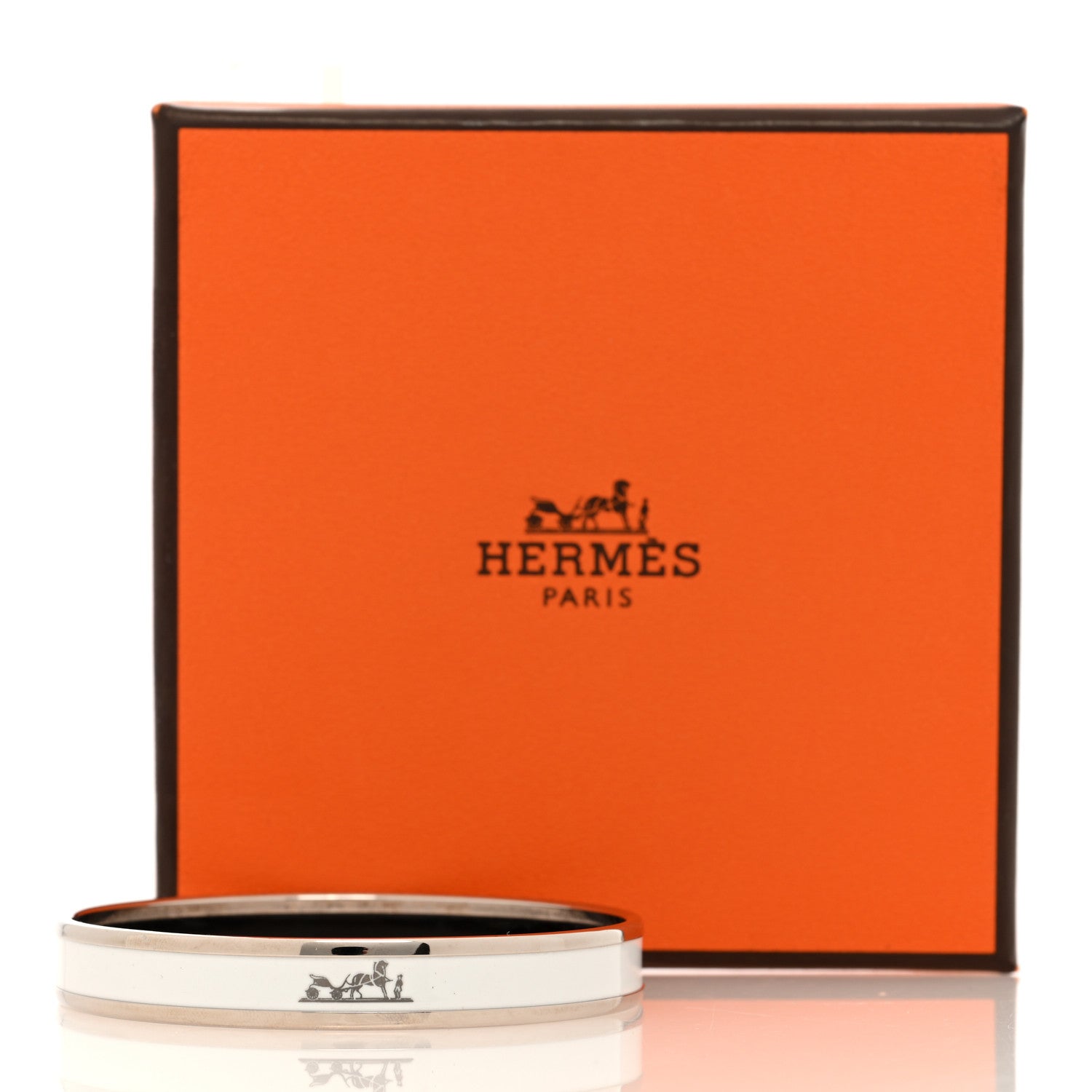 Hermes Enamel Printed Narrow Caleche Bracelet 62 White 5 of 5