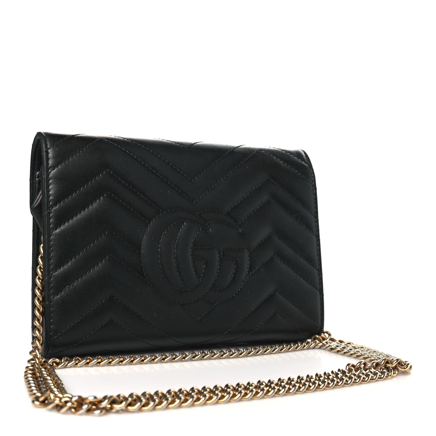 Gucci Calfskin Matelasse GG Marmont Chain Wallet Black 3 of 11