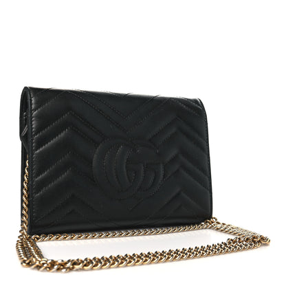 Gucci Calfskin Matelasse GG Marmont Chain Wallet Black 3 of 11