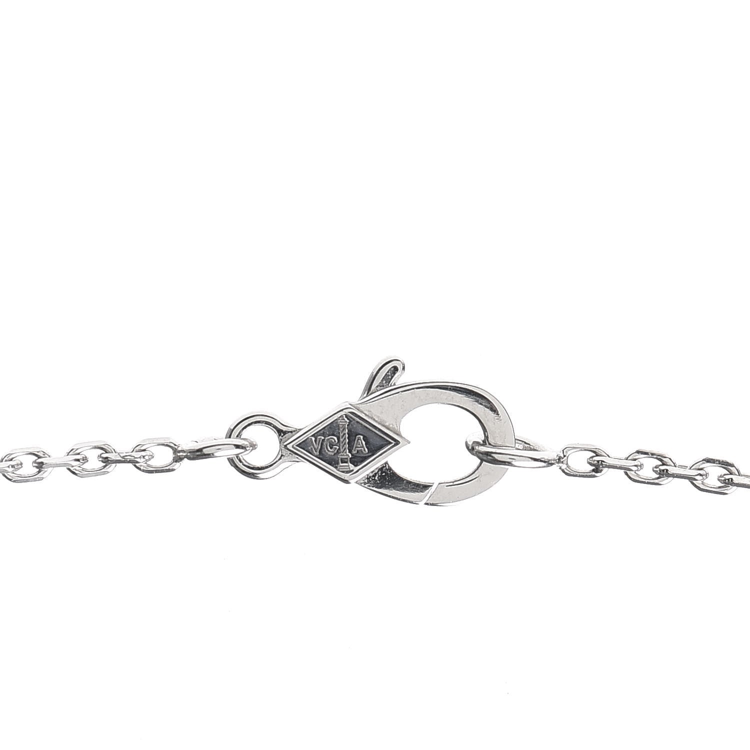 Van Cleef & Arpels 18K White Gold Diamond Guilloche Vintage Alhambra Pendant Necklace 4 of 8