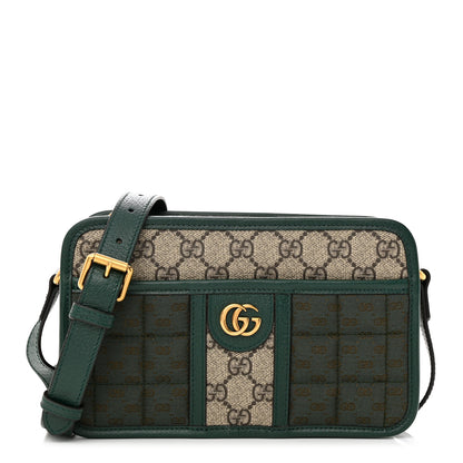 Gucci Monogram GG Mignon Textured Dollar Calfskin GG Supreme Monogram Quilted Mini GG Shoulder Bag Green Beige Ebony 1 of 12